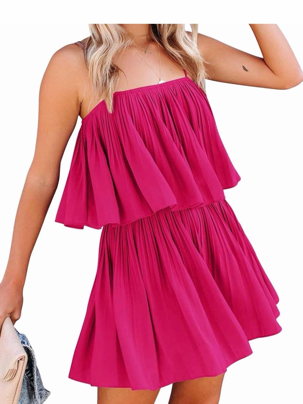 Fushia pink pleated romper